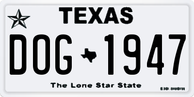 TX license plate DOG1947