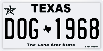 TX license plate DOG1968