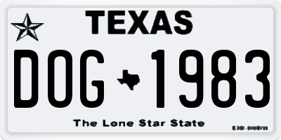TX license plate DOG1983