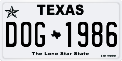 TX license plate DOG1986