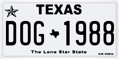 TX license plate DOG1988