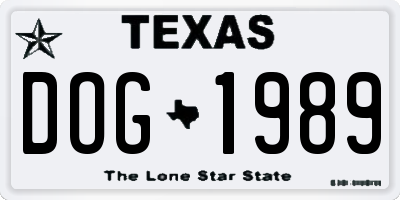 TX license plate DOG1989