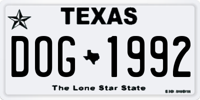 TX license plate DOG1992