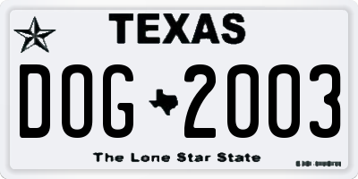 TX license plate DOG2003