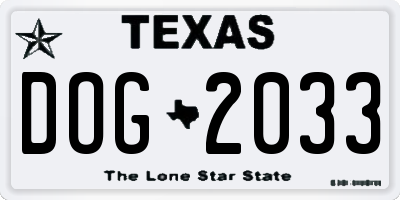 TX license plate DOG2033