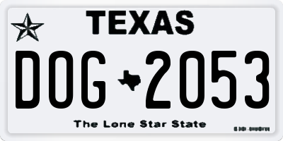 TX license plate DOG2053