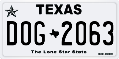 TX license plate DOG2063