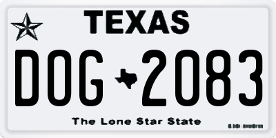 TX license plate DOG2083