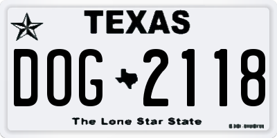 TX license plate DOG2118