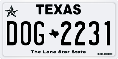 TX license plate DOG2231