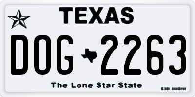 TX license plate DOG2263