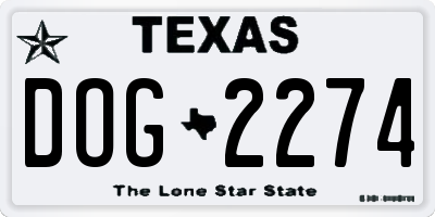 TX license plate DOG2274