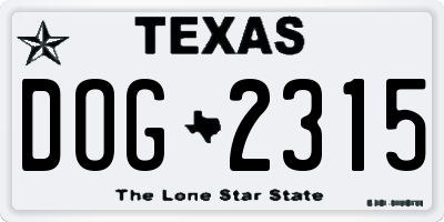 TX license plate DOG2315
