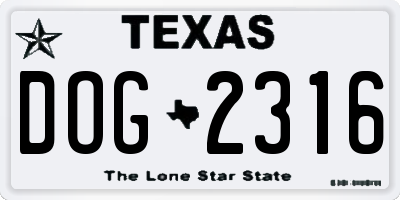 TX license plate DOG2316