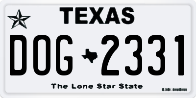 TX license plate DOG2331