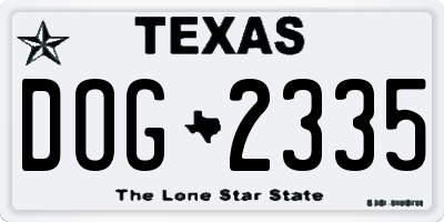 TX license plate DOG2335