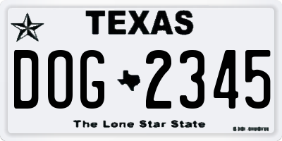 TX license plate DOG2345