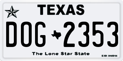 TX license plate DOG2353