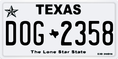 TX license plate DOG2358