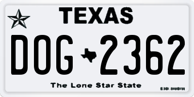 TX license plate DOG2362