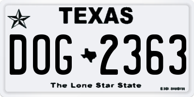 TX license plate DOG2363