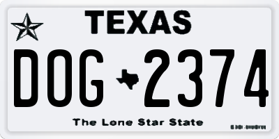 TX license plate DOG2374