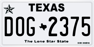 TX license plate DOG2375