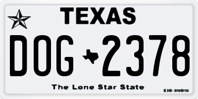 TX license plate DOG2378