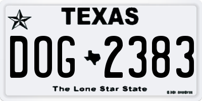 TX license plate DOG2383