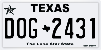 TX license plate DOG2431