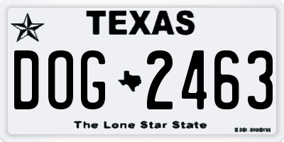 TX license plate DOG2463