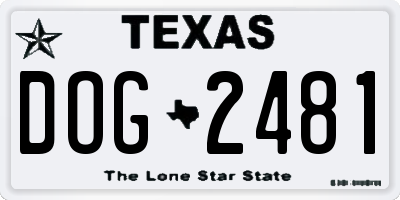 TX license plate DOG2481