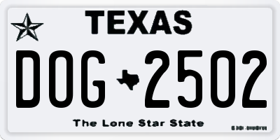 TX license plate DOG2502