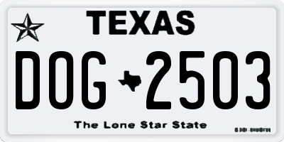 TX license plate DOG2503