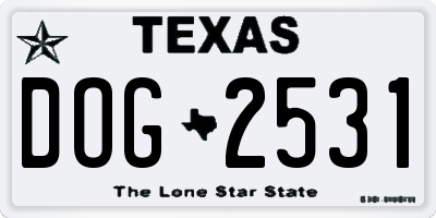 TX license plate DOG2531