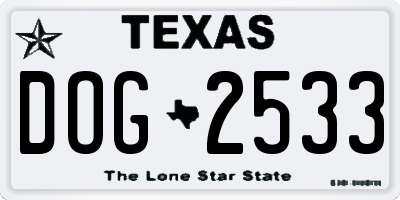TX license plate DOG2533