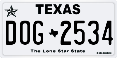 TX license plate DOG2534