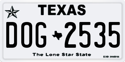 TX license plate DOG2535