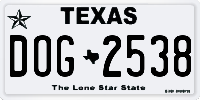 TX license plate DOG2538