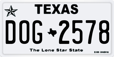 TX license plate DOG2578