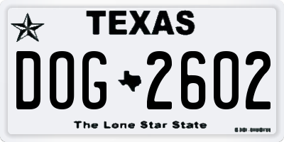 TX license plate DOG2602