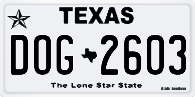 TX license plate DOG2603