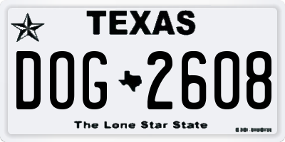 TX license plate DOG2608