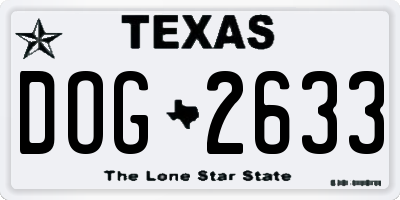 TX license plate DOG2633