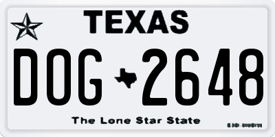 TX license plate DOG2648