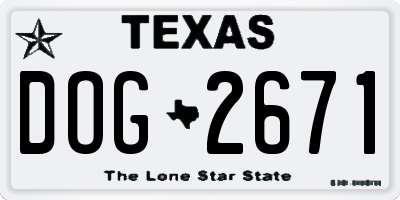 TX license plate DOG2671