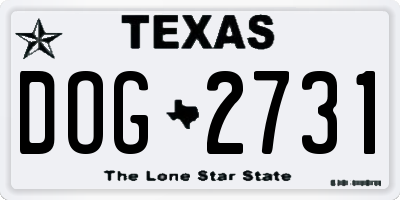 TX license plate DOG2731