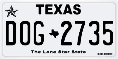 TX license plate DOG2735