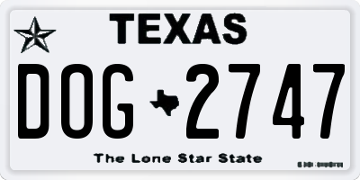 TX license plate DOG2747