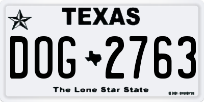 TX license plate DOG2763